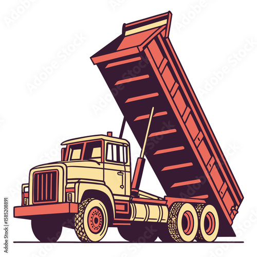 Dump truck unloading construction materials vehicle