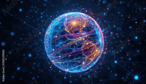 Wallpaper Mural Abstract digital network world globe with glowing connections lines around earth Torontodigital.ca