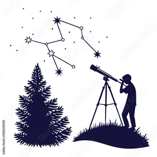 Observing the Night Sky Through a Telescope Under a Starry Canopy