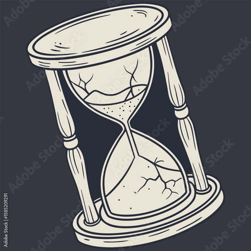 Broken hourglass symbolizing the passage of time and its fragility