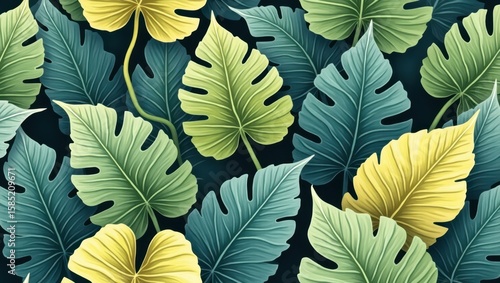 Wallpaper Mural Tropical leaf pattern with vibrant colors. Torontodigital.ca