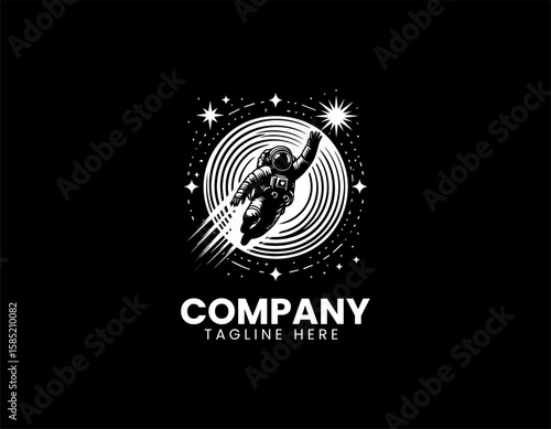 Adventurous Astronaut Reaching Star Space Exploration Future Dream Vector Logo Design