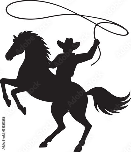 silhouette  cowboy with rope lasso on horse vector illustration