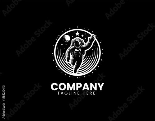 Adventurous Astronaut Reaching Star Space Exploration Future Dream Vector Logo Design