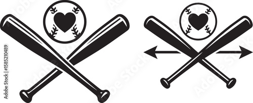 Crossed baseball bats icon – monochrome black and white sports icon set.eps