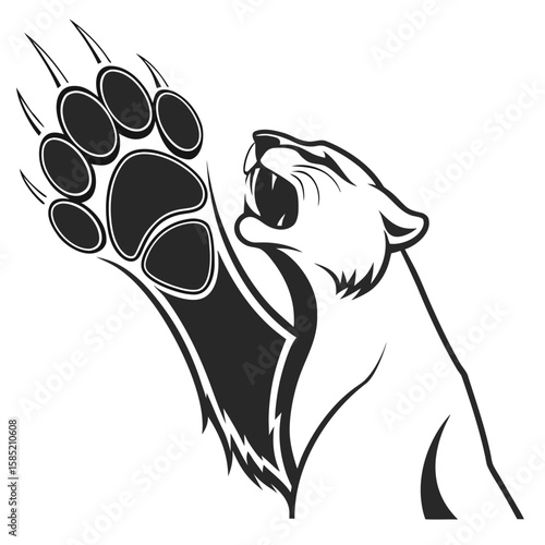 Powerful Feline Raising Clawed Paw Ready to Strike Aggressively