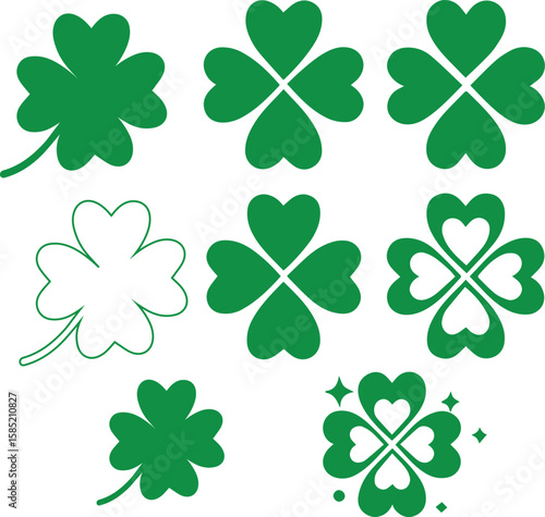 Green clover cector icons – lucky leaf symbol set.eps