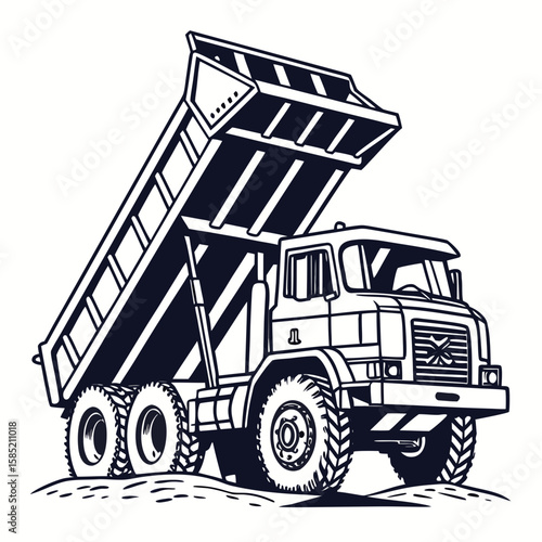 Heavy duty dump truck unloading materials construction