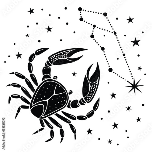 Celestial Crab Constellation and Starry Night Zodiac Art