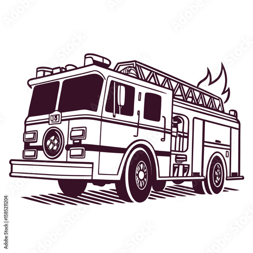Fire engine with ladder and flames truck emergency vehicle