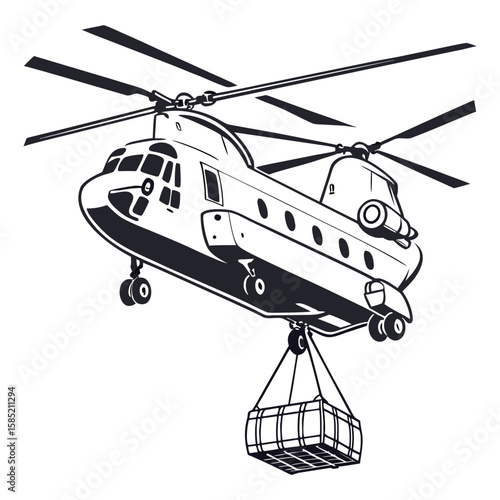 Heavy lift helicopter carrying cargo transport aviation