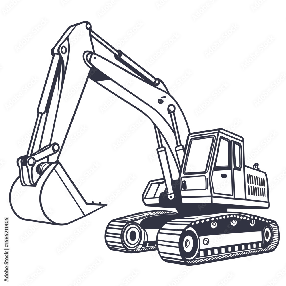 Naklejka premium Heavy machinery excavator digging construction vehicle