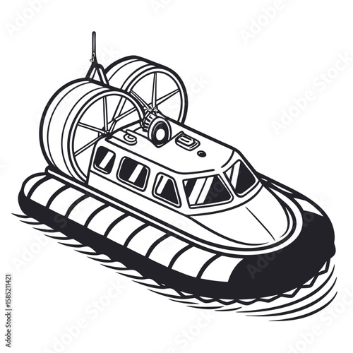 Futuristic hovercraft vehicle with fans and skirt boat watercraft