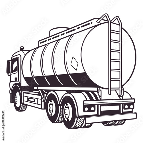 Heavy tanker truck with ladder vehicle transportation