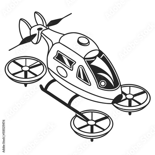 Futuristic hovercraft vehicle with propellers transport technology