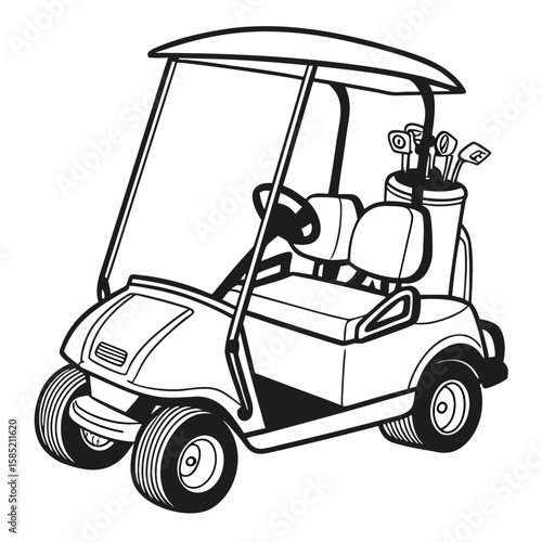 Golf cart with clubs on white background golf clubs sports