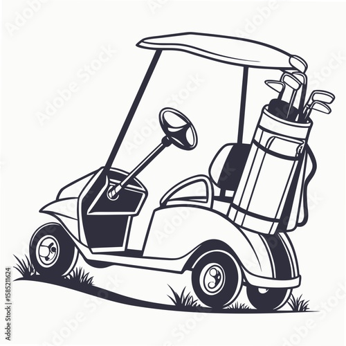 Golf cart with clubs on white background golf clubs sports