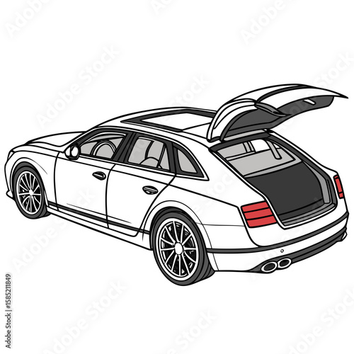 Luxury coupe with open trunk and sunroof luxury car
