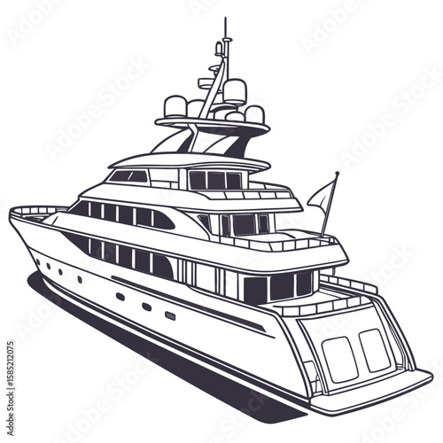 Luxury yacht with multiple decks and flag superyacht