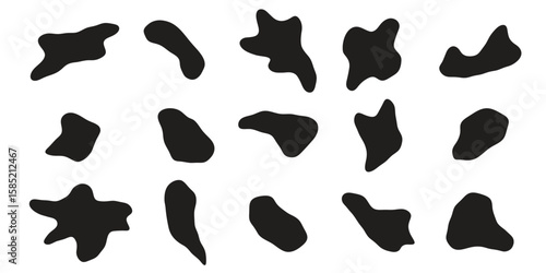 collection of abstract liquid shapes, modern smooth black colored design elements isolated on white background, vector illustration