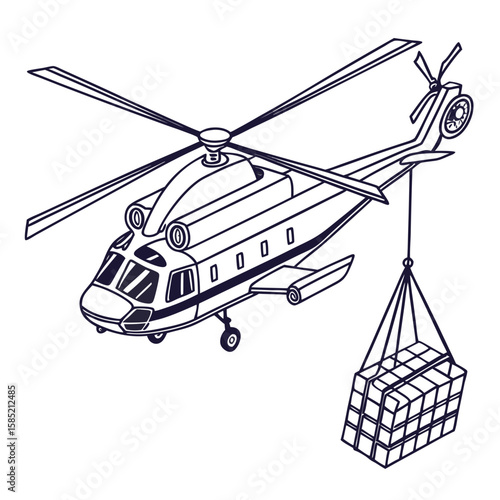 Heavy lift helicopter transporting cargo externally aviation lifting