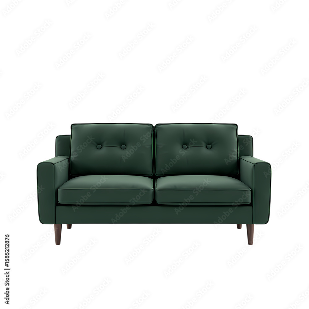 Fototapeta premium 3d A green sofa with button accents isolated on transparent background