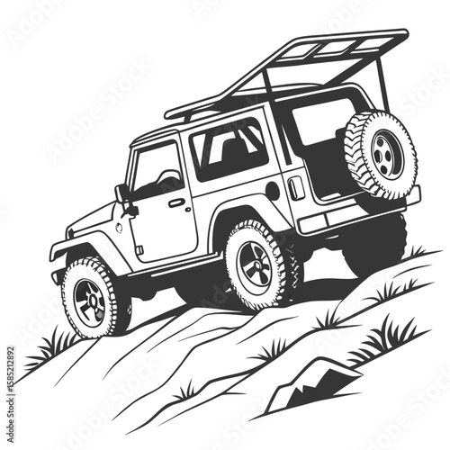Off road vehicle climbing rocky terrain convertible