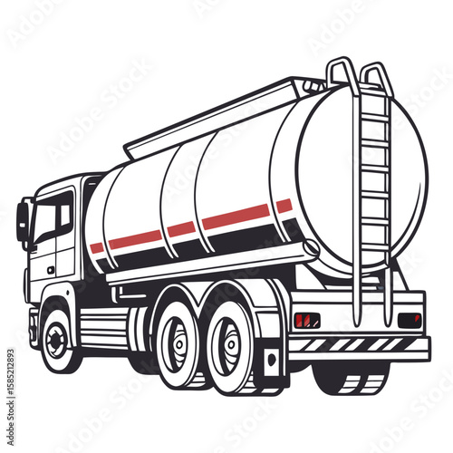 Large tanker truck with red stripe detail fuel truck transportation