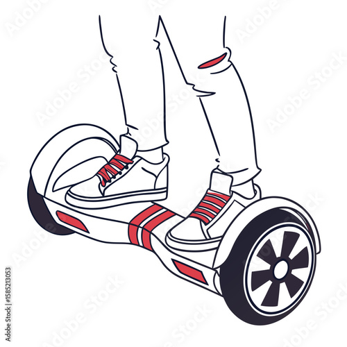 Person riding a futuristic hoverboard self balancing scooter