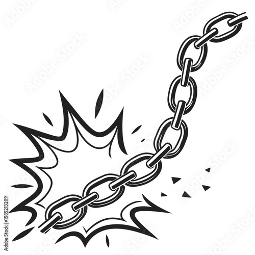 A Strong Metal Chain Breaking Apart With Explosive Force In A Dramatic Illustration