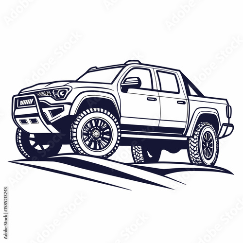 Powerful pickup truck driving off road vehicle rugged