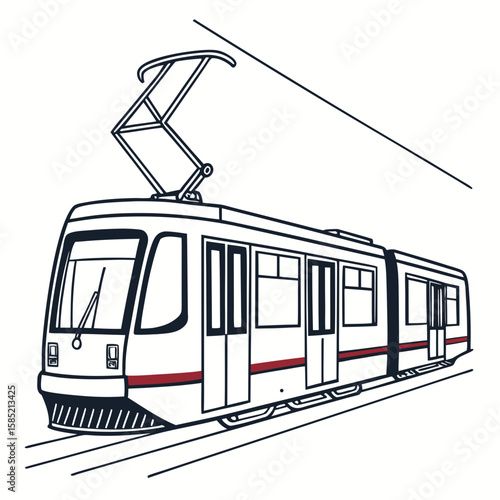 Modern City Tram with Red Stripe public transport urban