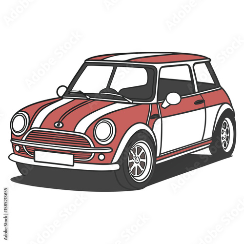Red and white mini cooper car stripes