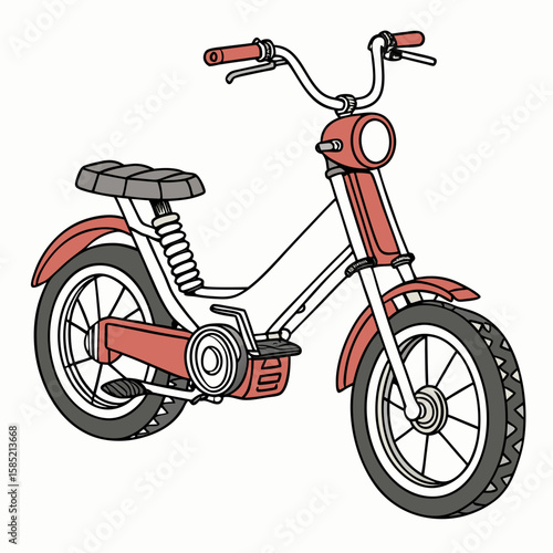 Red and white moped with black wheels scooter vehicle