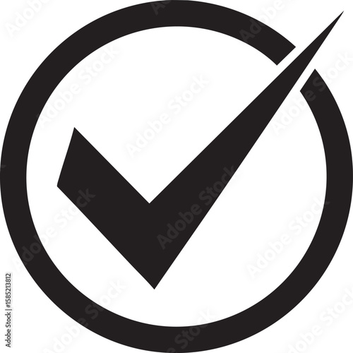 Black check mark inside a circle symbol isolated on transparent background