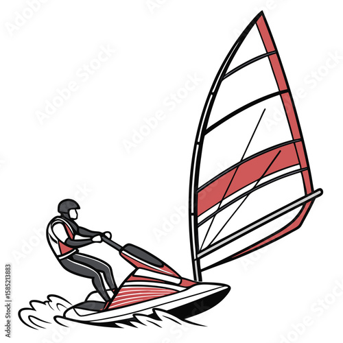 Red white black jet ski rider windsurfing water sport