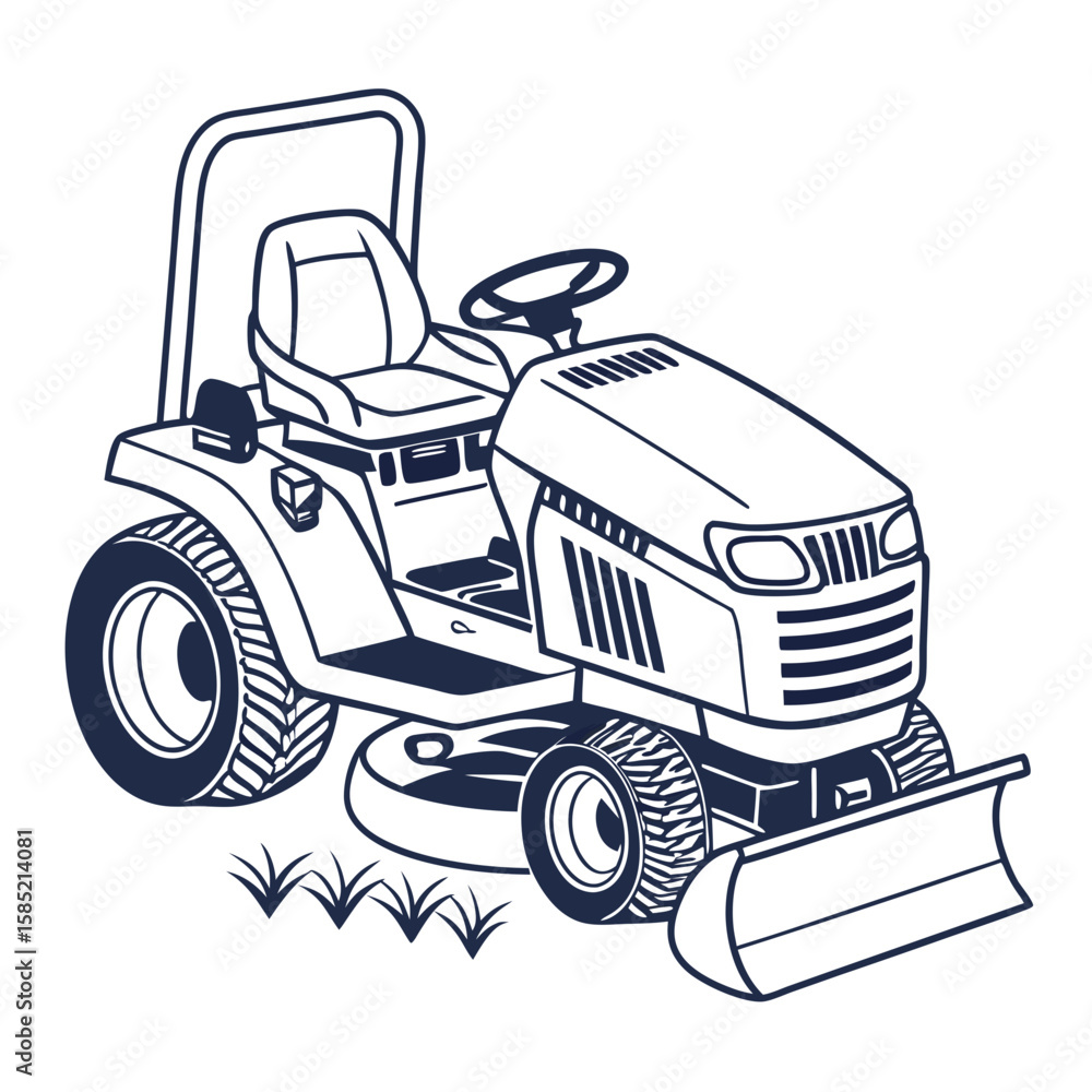 Naklejka premium Riding mower with grass cutting blade tractor lawn care