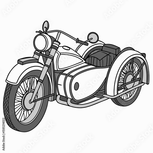 Retro motorcycle with sidecar illustration vintage