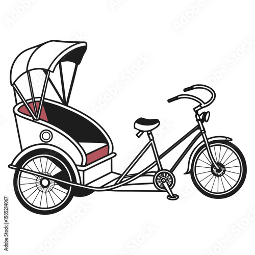 Rickshaw bicycle transport with red seat vehicle three wheel
