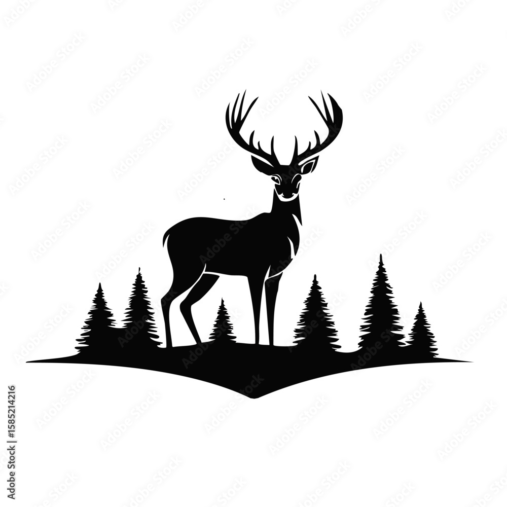 Obraz premium Elegant Deer Silhouette Vector Icon for Wildlife, Forest Animal, Hunting, and Nature Design Projects in Minimal Style