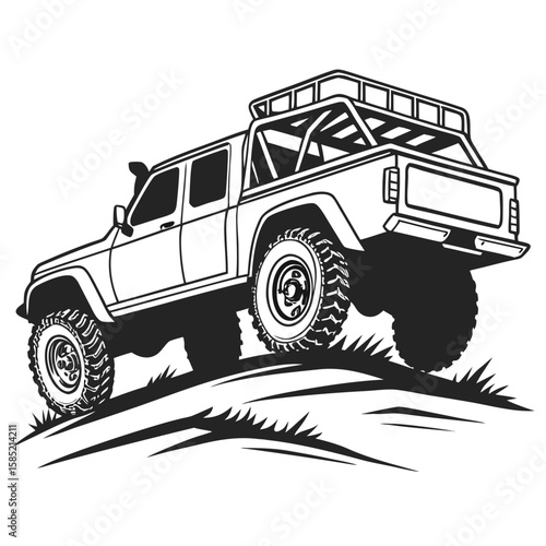 Rugged off road pickup truck climbing hill vehicle