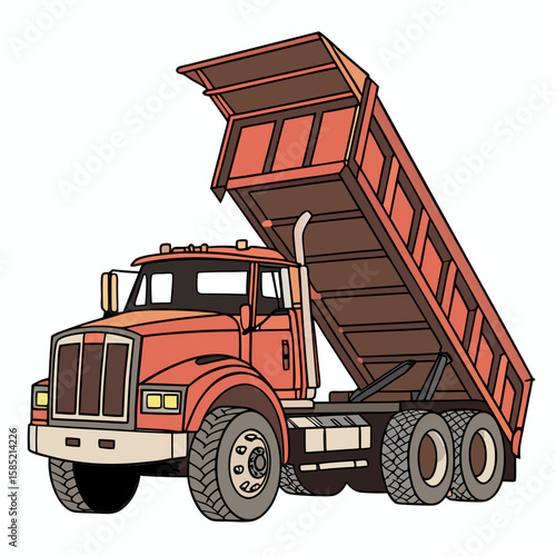 Orange dump truck with raised bed construction vehicle heavy equipment