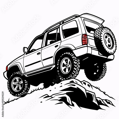 Rugged offroad vehicle climbing rocky terrain four wheel drive