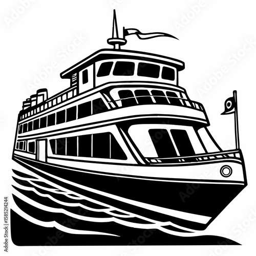 Passenger ferry boat sailing through waves ship water