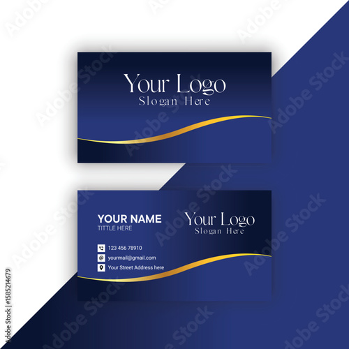 Navy Blue and gold color business card design template