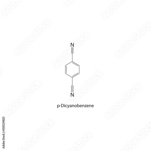 p-Dicyanobenzene skeletal structure. aromatic dinitrile compound schematic illustration. Simple diagram, chemical formula.