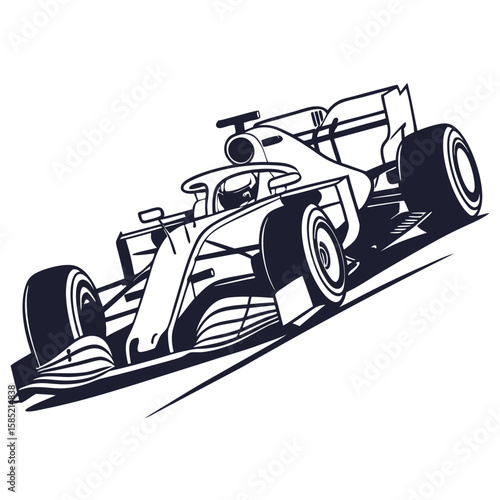 Sleek dark racing car speeding on track formula one