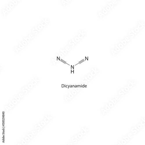 Dicyanamide skeletal structure. nitrile salt compound schematic illustration. Simple diagram, chemical formula.