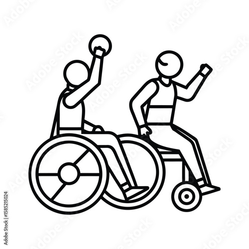 Bold Illustration Of Wheelchair Sports Team Depicting Paralympic Athletes In Action vector line art on white background