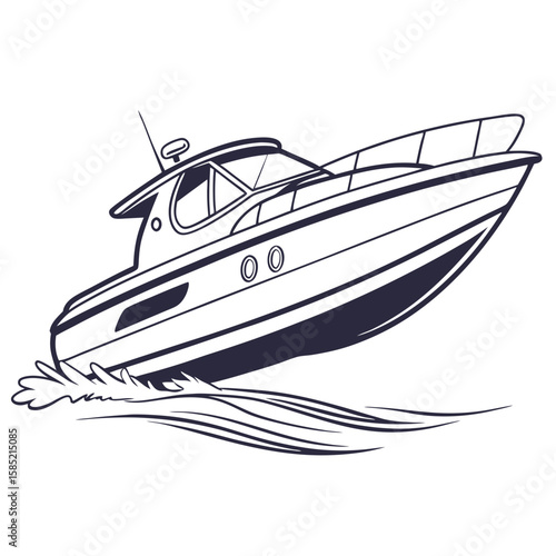 Sleek motorboat speeding through water travel